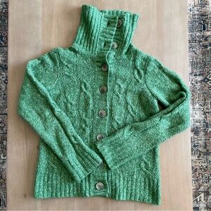 L.L. Bean Vintage Green Button-Up Cable Knit Cardigan